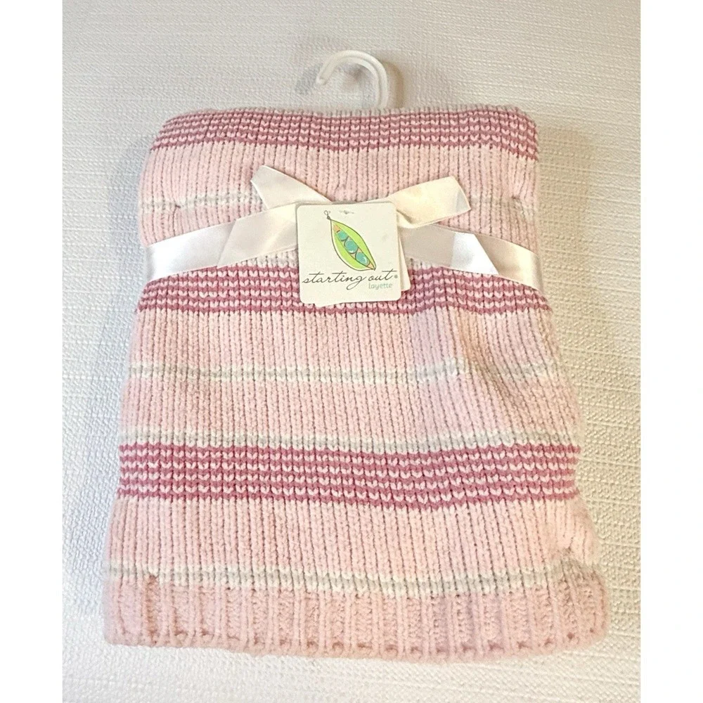 Starting Out Layette Baby Blanket Pink‎ Chenille Stripe Security Lovey NWT Cozy